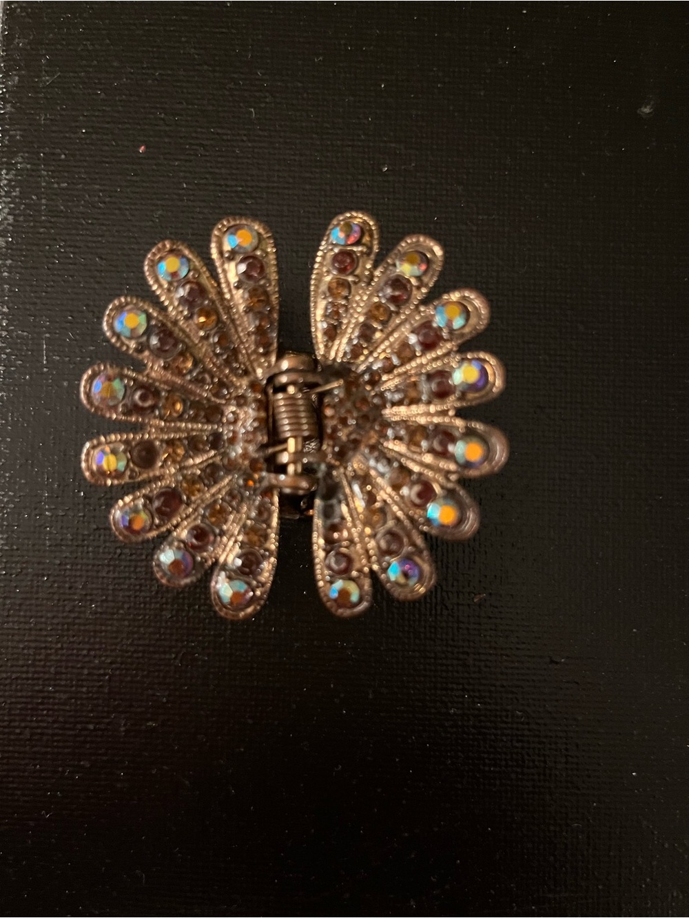 Vintage-Inspired Bronze Butterfly Hair Clip with Iridescent Rhinestones